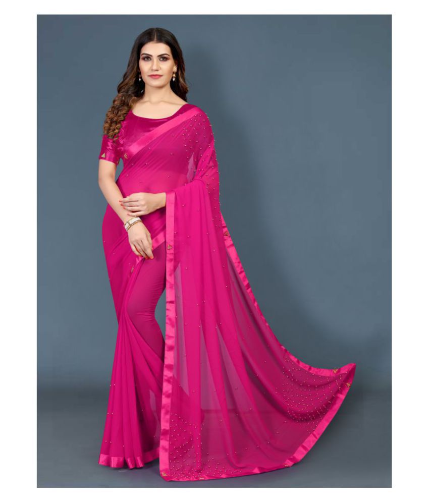     			Aika - Pink Georgette Saree With Blouse Piece (Pack of 1)