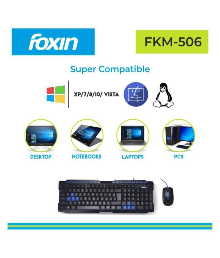 Foxin FKM506 PRO Black USB Wired Keyboard Mouse Combo MULTIMEDIA COMBO
