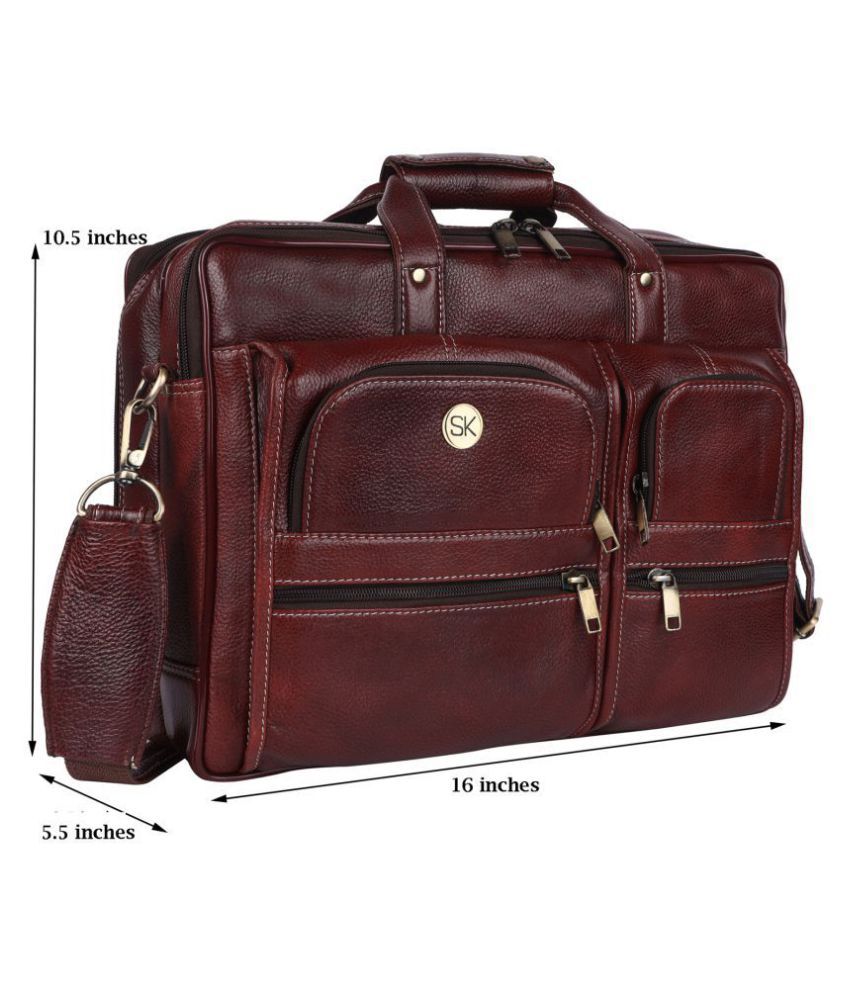 SK SK-2014_BROWN Brown Leather Briefcase