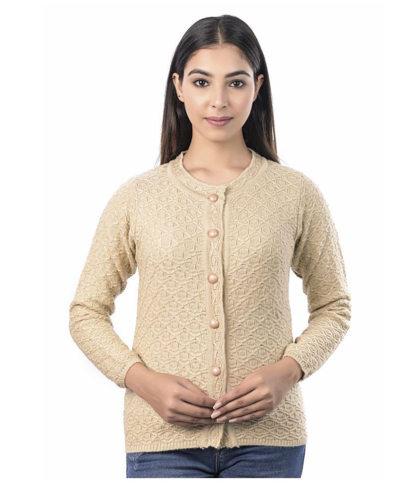     			Varenyam Acrylic Beige Buttoned Cardigans - Single