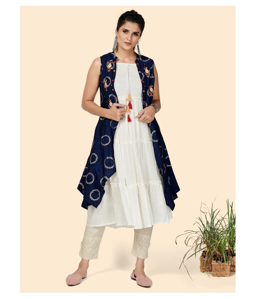 Vyaghri Off White Cotton Jacket Style Kurti  Buy Vyaghri Off White Cotton  Jacket Style Kurti Online at Best Prices in India on Snapdeal
