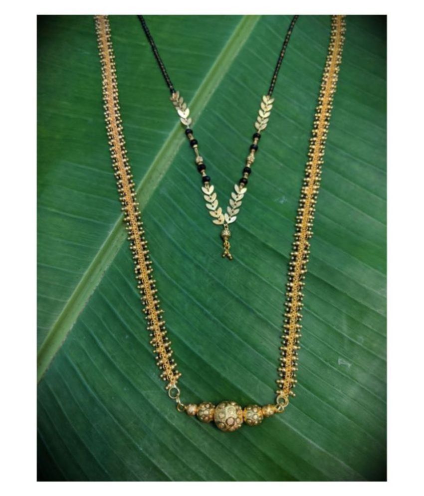     			Digital Dress Room Combo Set of 2 Short Mangalsutra Designs and Long Mangalsutra Designs Gold Plated Leaf and Ball Shape Pendant