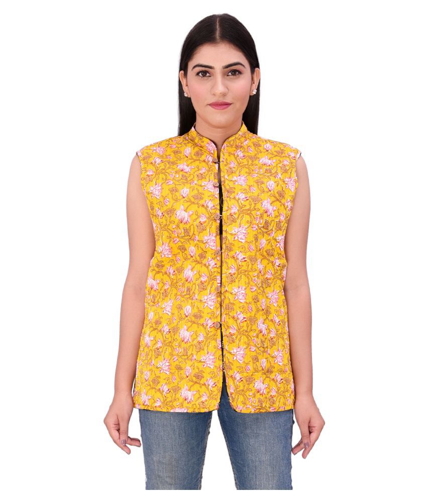     			Raj Cotton Yellow Ethnic Jacket