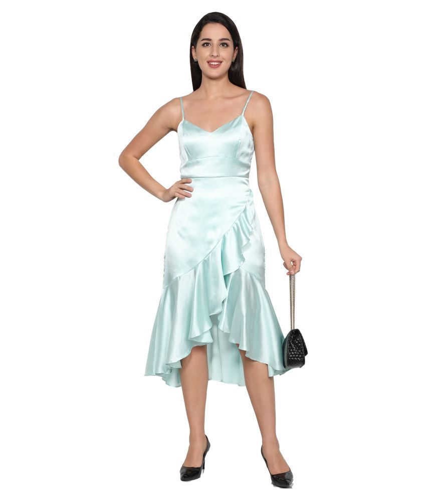     			NUEVOSDAMAS Satin Green A- line Dress - Single