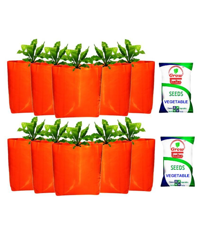 Buy Grow bags for terrace gardening Pack of 10; Size 40x24x24cm; Thickness 150 micron