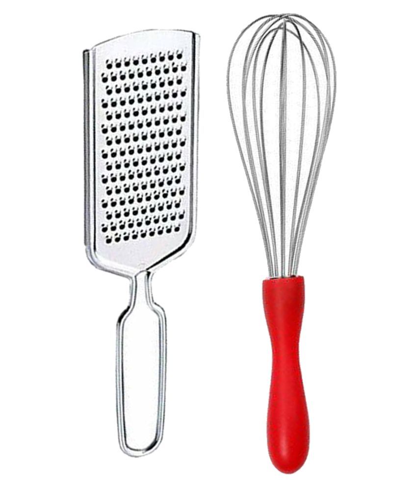     			JISUN Stainless Steel Vegetables and Cheese Grater And Egg/Beater Whisker Whisk Silver Kitchen Tool Set  (Silver)