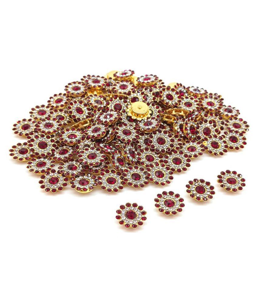     			PRANSUNITA 90 Pcs Zarkan Flower Shape Claw Cup Sew on Rhinestone Crystal Glass Beads Buttons Stones for Jewellery Making, Dress Decoration, Crafts & Embroidery Works, Belt and Shoes – Size 14 mm – Colour -Maroon