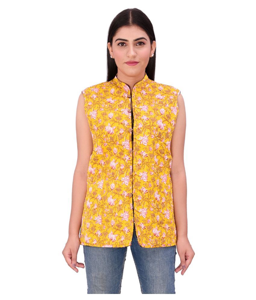     			Raj Cotton Yellow Ethnic Jacket Single