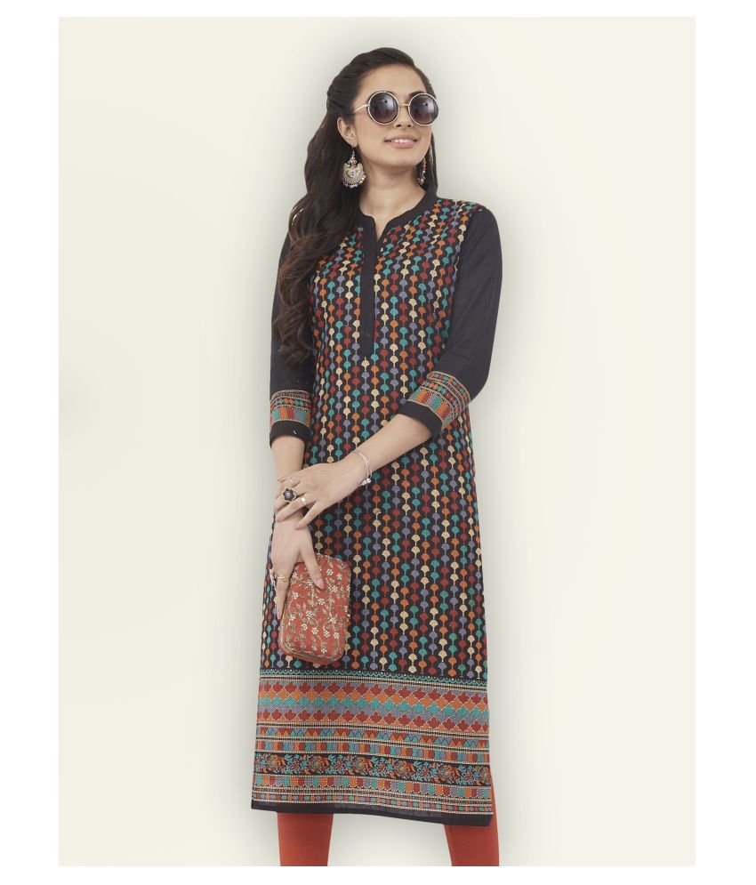     			Jevi Prints Black Cotton Straight Kurti - Single