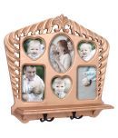 Home Sparkle Wall Shelf W/Photoframe & Hooks Engineered Wood (Golden) (50 x11.5 x45)