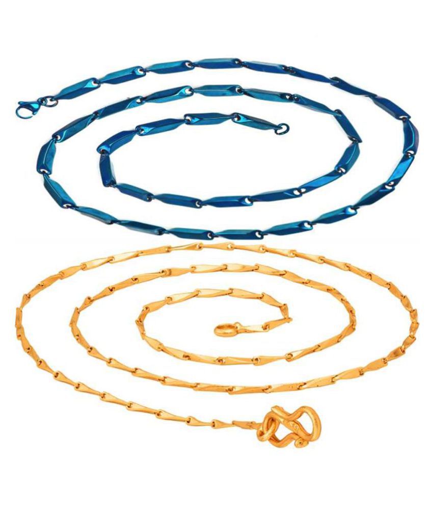     			Exclusive Italian Gold Plated Traditional Stunning Blue Stainless Steel Chain for Men and Women .size 22 inch.