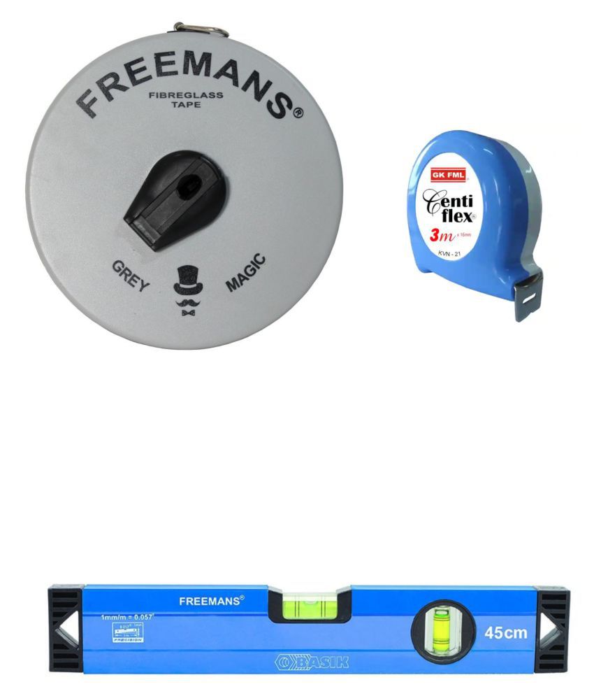 Freemans Grey Magic 15 Mtr Measuring Tape/Centi Flex 3 Mtr Measuring Tape/Spirt Level 45 cm.