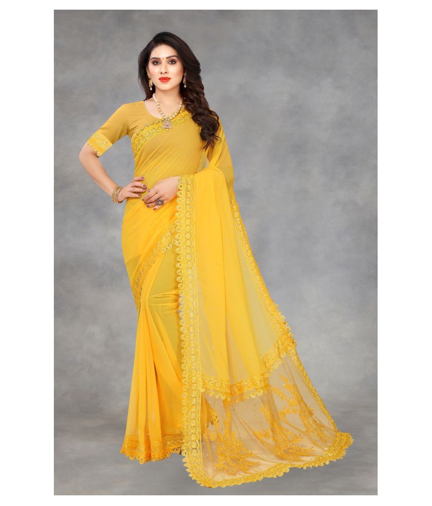     			Aika - Yellow Georgette Saree With Blouse Piece (Pack of 1)