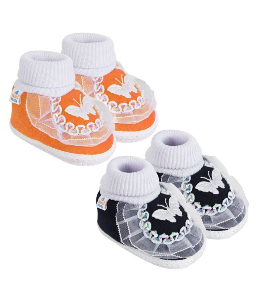     			Neska Moda Baby Girls Set Of 2 Pair Booties for 3 to 6 Months (Orange,Black) -BT386andBT389