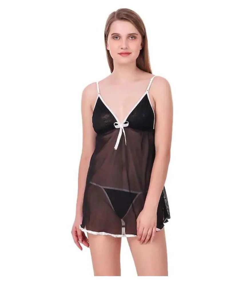     			CELOSIA Net Baby Doll Dresses With Panty - Black Single