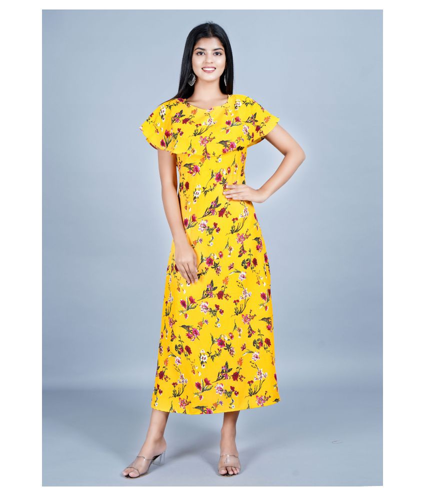     			Rangun Crepe Yellow A- line Dress - Single