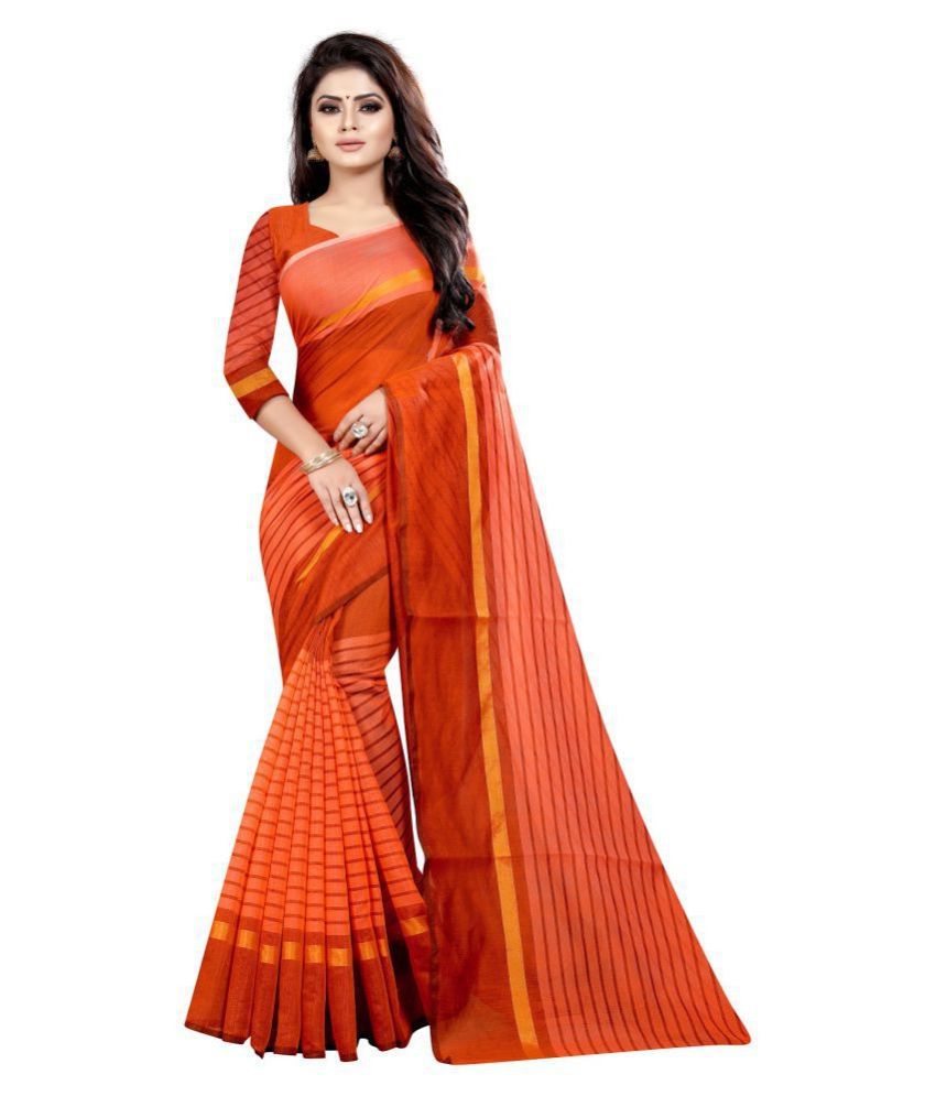     			Aika Orange Cotton Silk Saree - Single