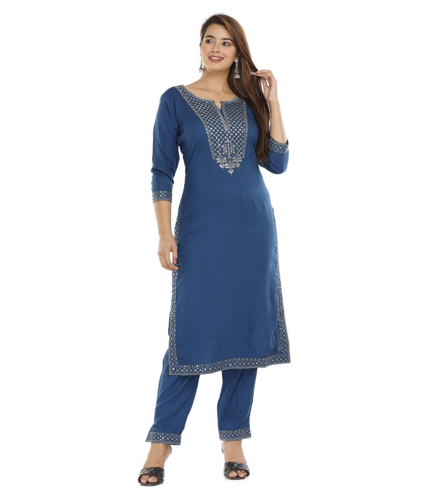     			HIGHLIGHT FASHION EXPORT Rayon Kurti With Pants - Stitched Suit Single