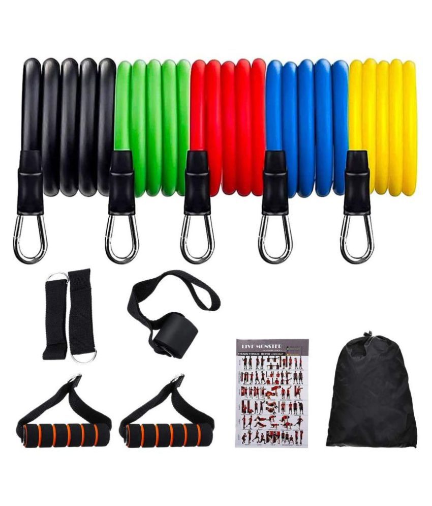     			House of Quirk 11 Pcs Portable Fitness Exercise Bands with Handles, Training Rope with Anchor and Ankle Straps for Resistance Training, Home Workout and Gym Fitness