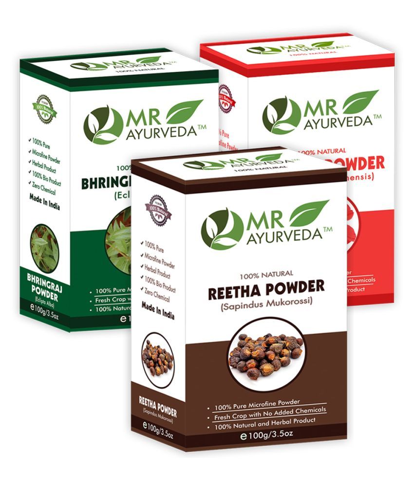     			MR Ayurveda 100% Organic Reetha, Bhringraj & Hibiscus Powder Hair Scalp Treatment 300 g Pack of 3