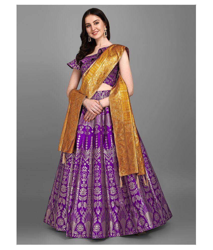     			PURVAJA Purple Jacquard Circular Semi Stitched Lehenga Single