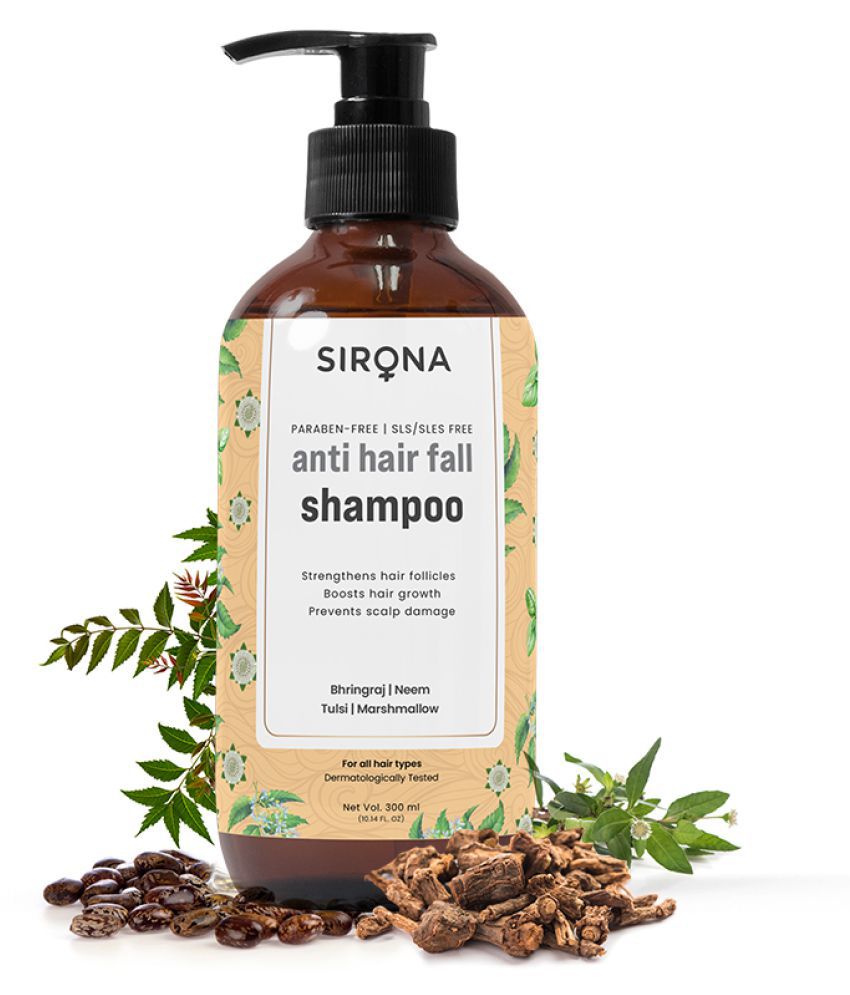 Sirona Marshmallow & Bhringraj Anti Hair Fall Shampoo with Neem & Tulsi for Men & Women - 300 ml | Paraben Free & SLS/SLES Free