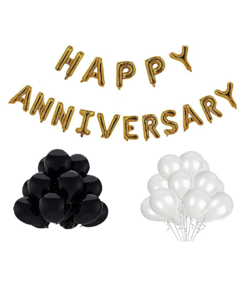     			Blooms Event Golden  Happy Anniversary Foil Balloon +Black & White balloon Combo set