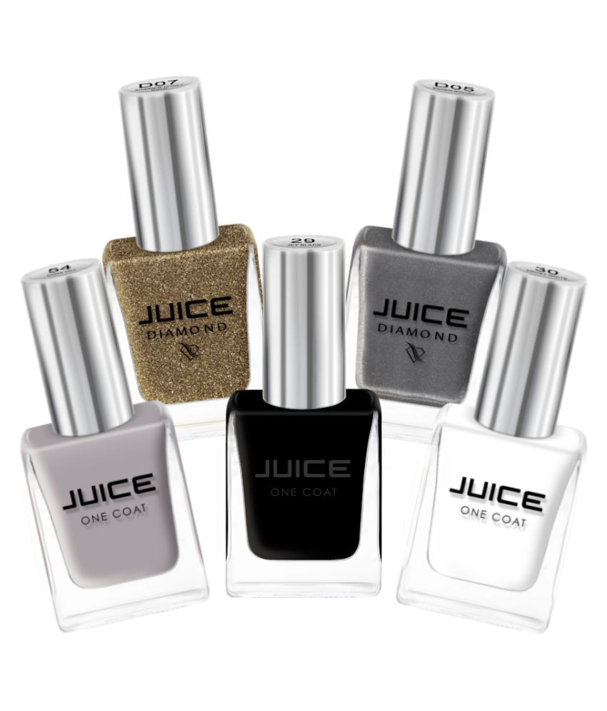     			Juice SILVER,GOLD,JETBLACK,WHITE,DARK OAT Nail Polish D05.D07,29,30,54 Multi Glossy Pack of 5 55 mL