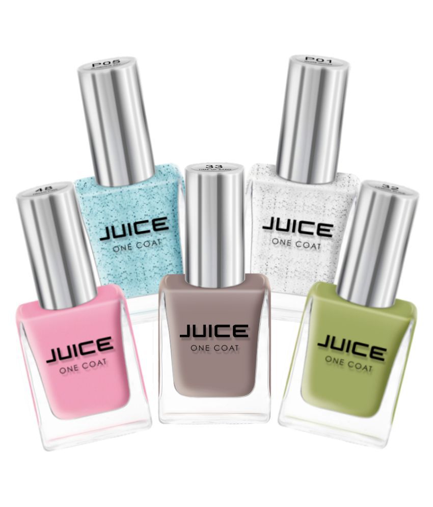     			Juice WHITE,BLUE,GREEN,TIME OF SAND,PINK Nail Polish P01,P05,32,33,48 Multi Glossy Pack of 5 55 mL