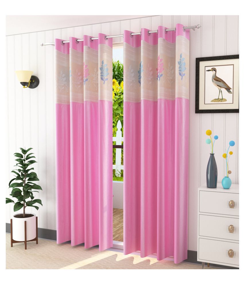     			LaVichitra Floral Semi-Transparent Eyelet Window Curtain 5ft (Pack of 2) - Pink