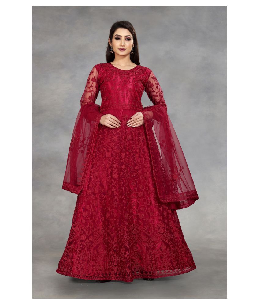     			Aika Maroon Net Ethnic Gown - Single