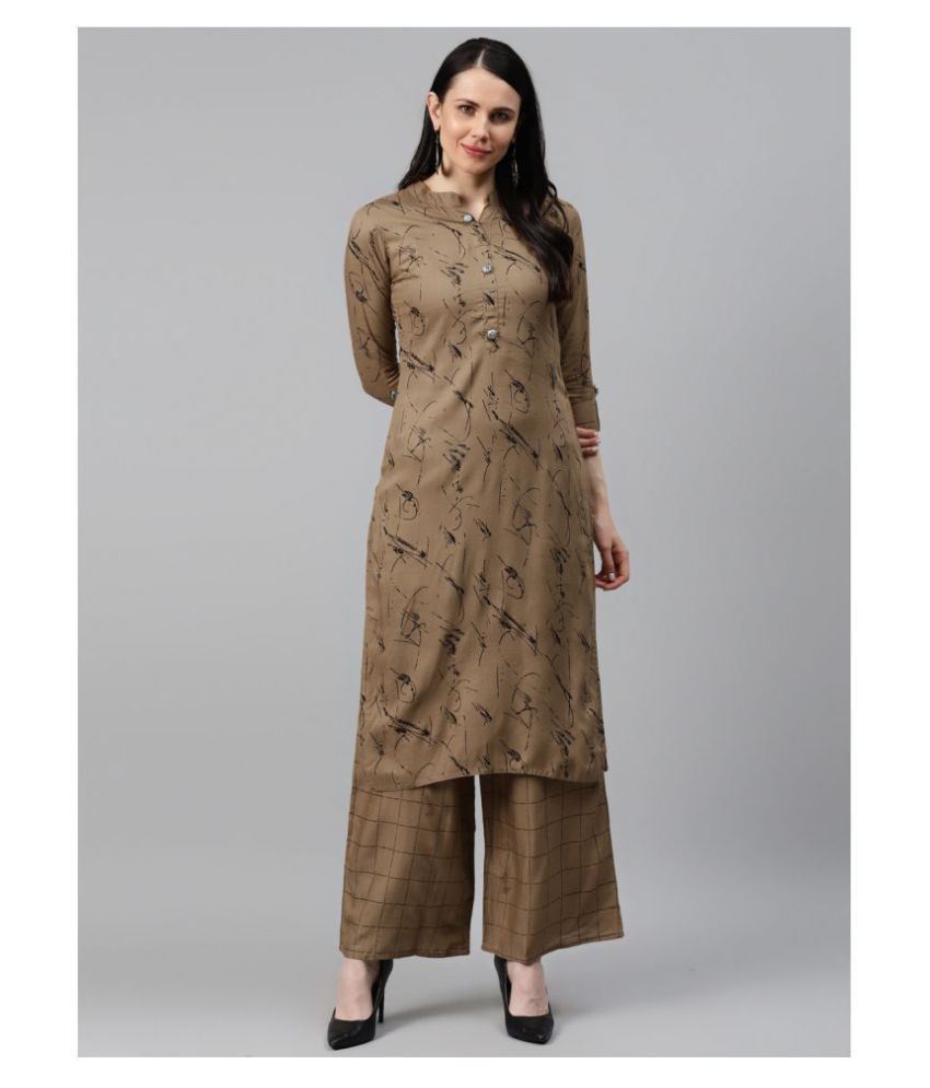     			JC4U - Brown Straight Rayon Women's Stitched Salwar Suit ( Pack of 1 )