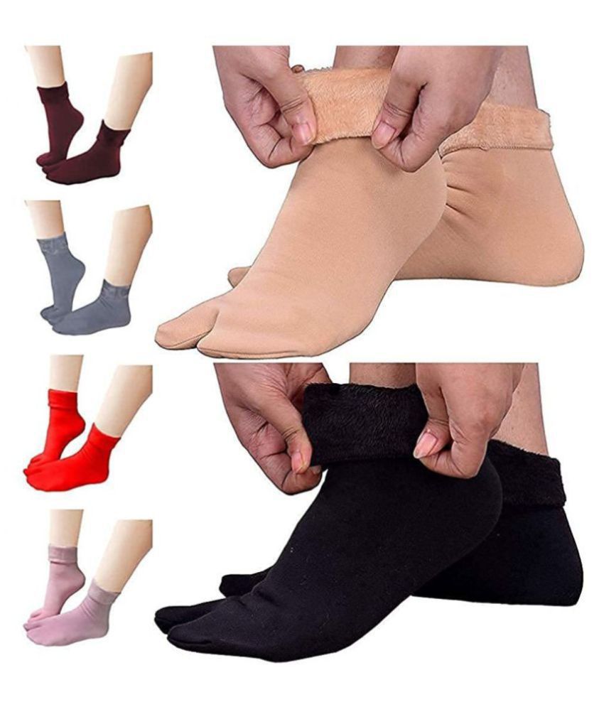     			Total Health Women's Multicolor Fur Combo Thumb Socks ( Pack Of 5 )