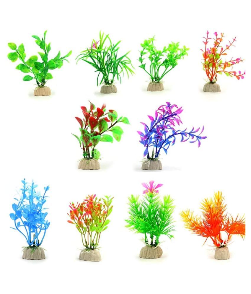 COLOURFUL AQUARIUM Plastic Plant for Decoration (Multicolour; 4Inch