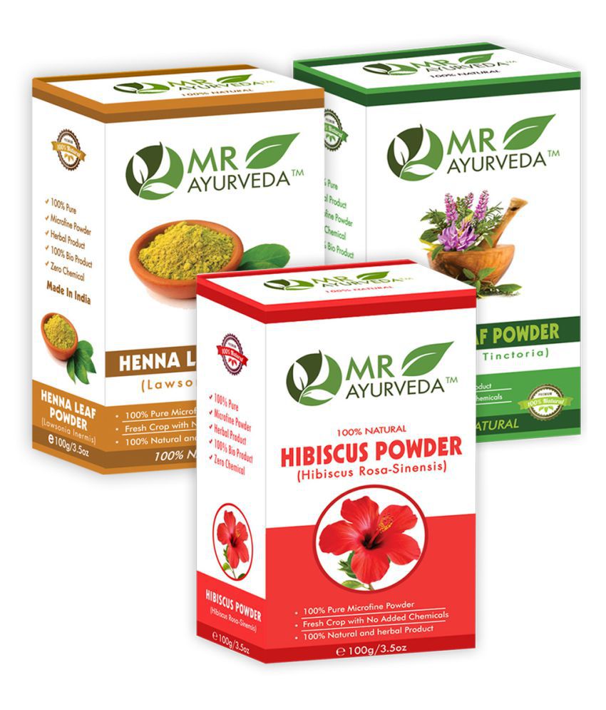     			MR Ayurveda 100% Organic Hibiscus, Henna and Indigo Powder Hair Scalp Treatment 300 g Pack of 3