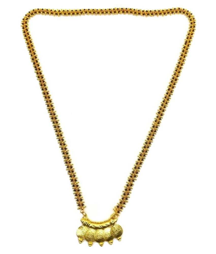    			Women's Jewellery Gold Plated Mangalsutra Necklace 28-Inches Length Chain Golden 5 Laxmi Coin Vati Tanmaniya Pendant Traditional Black & Gold Beads Single Line Layer Long Mangalsutra