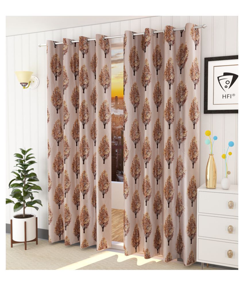     			Homefab India Floral Semi-Transparent Eyelet Window Curtain 5ft (Pack of 2) - Brown