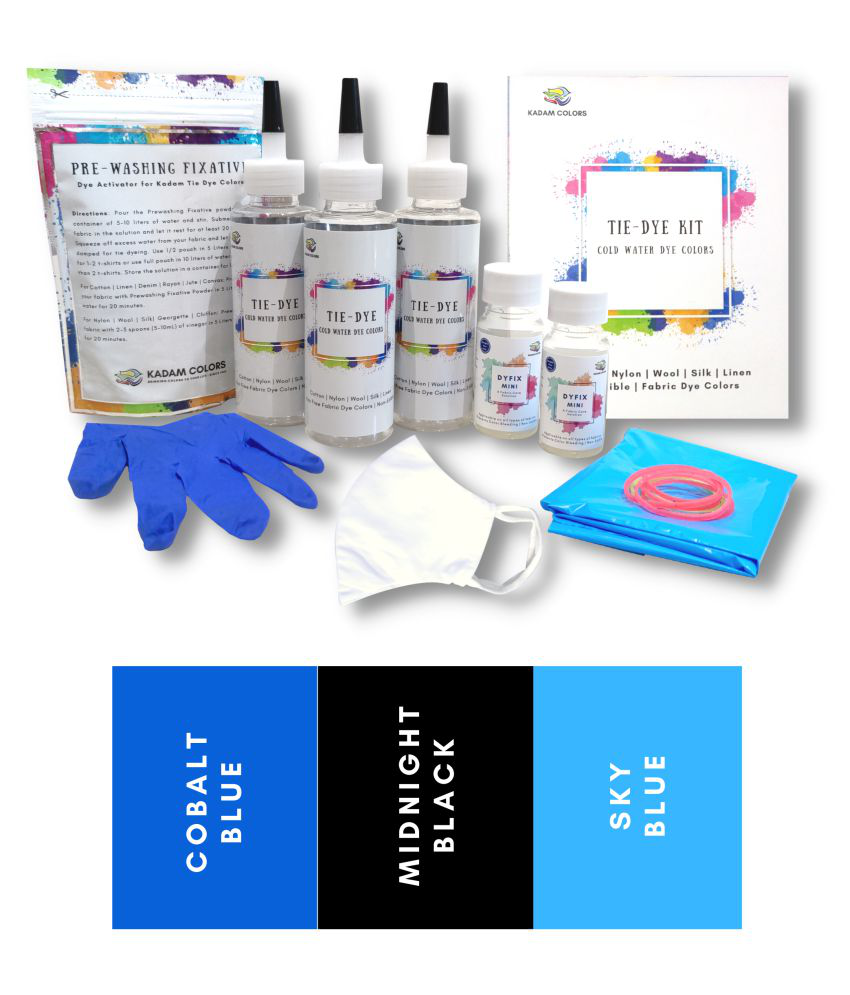     			Kadam Tie Dye Kit, 10 Ocean-Cobalt Blue, Midnight Black, Sky Blue, Dye Activator and Color Fixer Included, Skin Friendly Cold Water Dye Colors