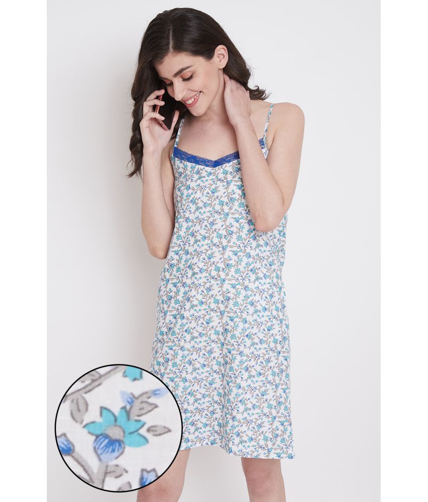     			Clovia Cotton Nighty & Night Gowns - Blue Single