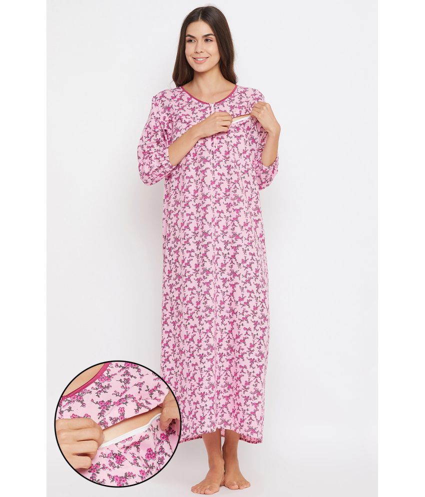     			Clovia Cotton Nighty & Night Gowns - Pink Single