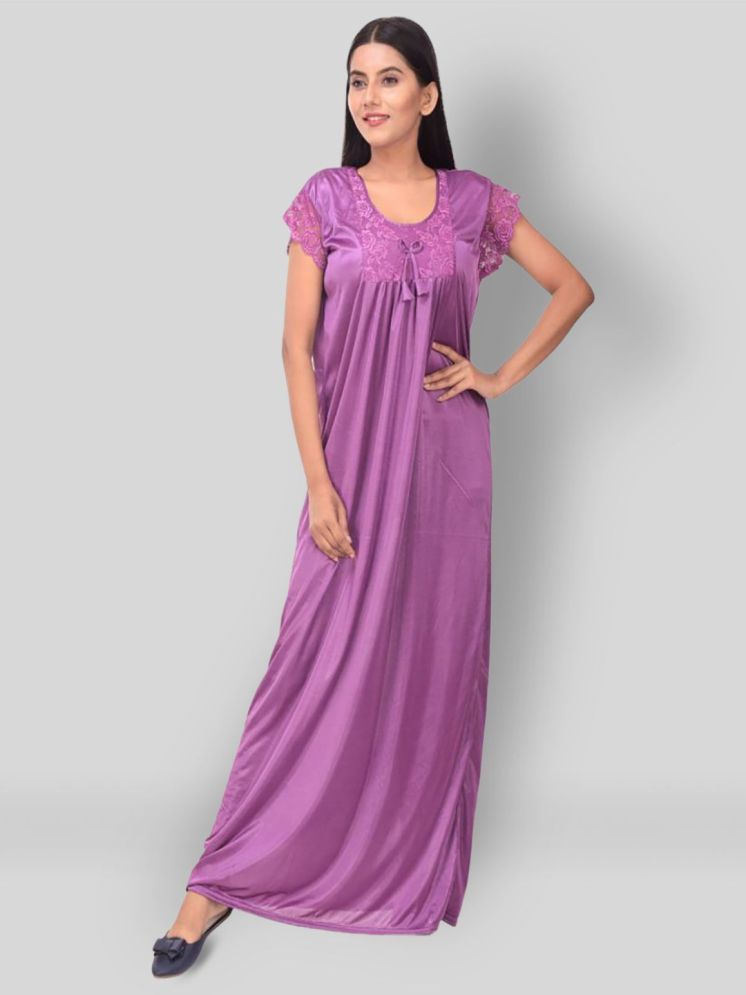     			Anjaneya Creations Purple Satin Women's Nightwear Nighty & Night Gowns ( Pack of 1 )