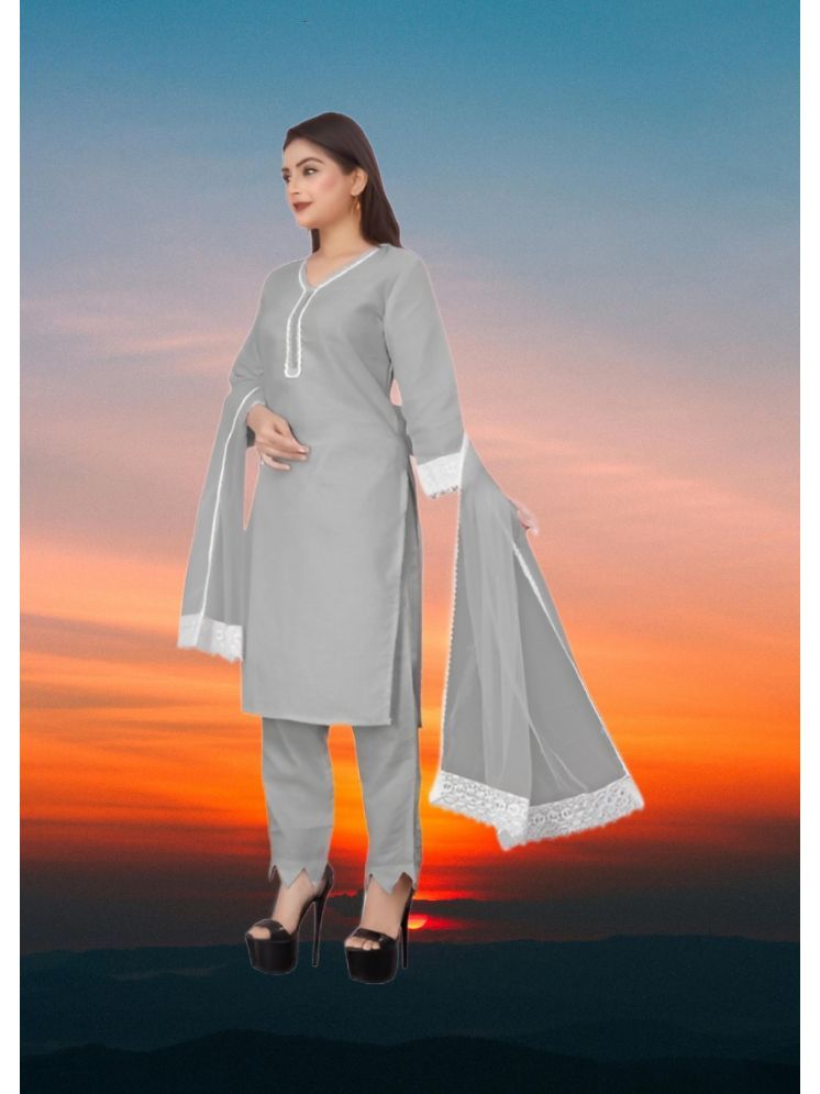     			M Enterprise Cotton Self Design Kurti With Pants Women's Stitched Salwar Suit - Light Grey ( Pack of 1 )