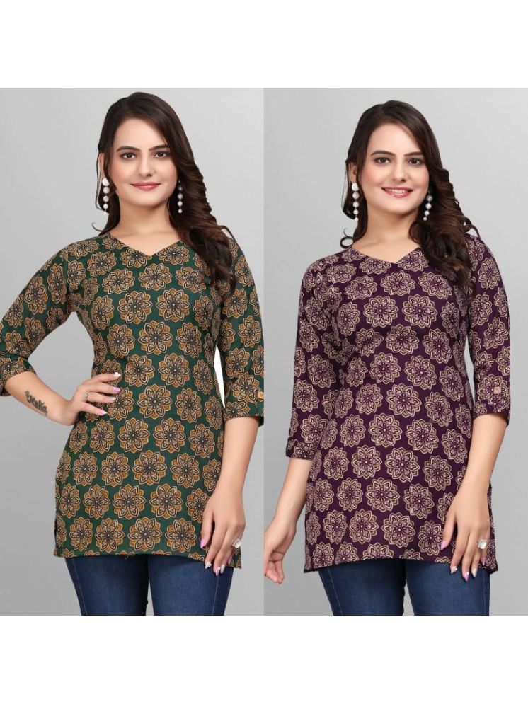     			Devakii Pack of 2 Cotton Blend Printed A-line Women's Kurti - ( Multicolor )