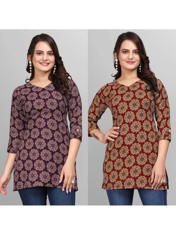     			Devakii Pack of 2 Cotton Blend Printed A-line Women's Kurti - ( Multicolor )