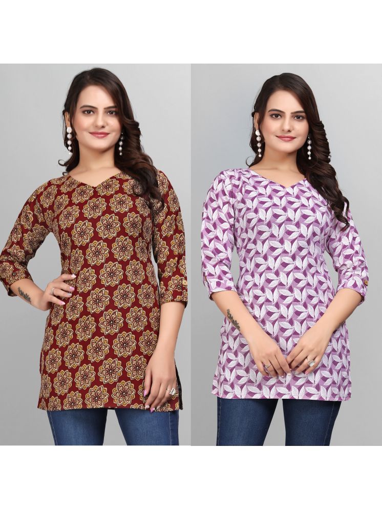     			Devakii Pack of 2 Cotton Blend Printed A-line Women's Kurti - ( Multicolor )