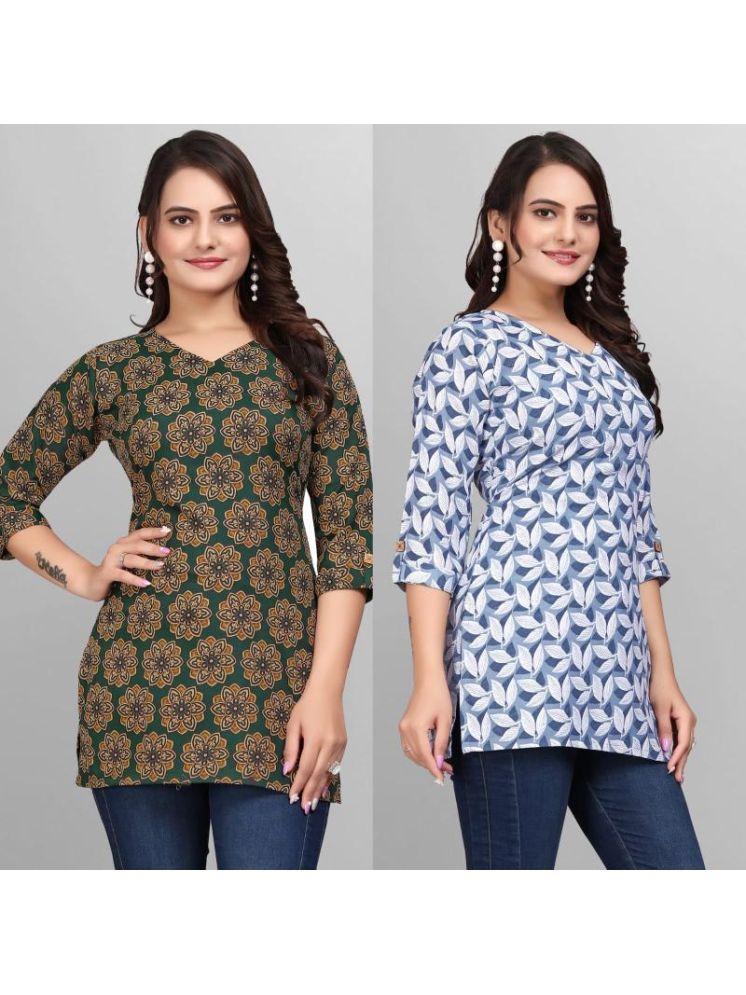     			Devakii Pack of 2 Cotton Blend Printed A-line Women's Kurti - ( Multicolor )