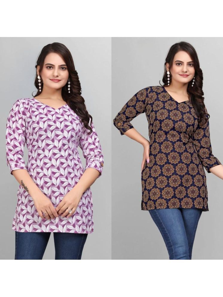     			Devakii Pack of 2 Cotton Blend Printed A-line Women's Kurti - ( Multicolor )