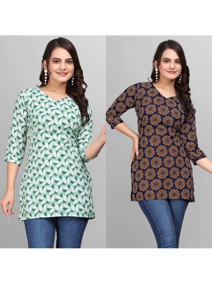     			Devakii Pack of 2 Cotton Blend Printed A-line Women's Kurti - ( Multicolor )