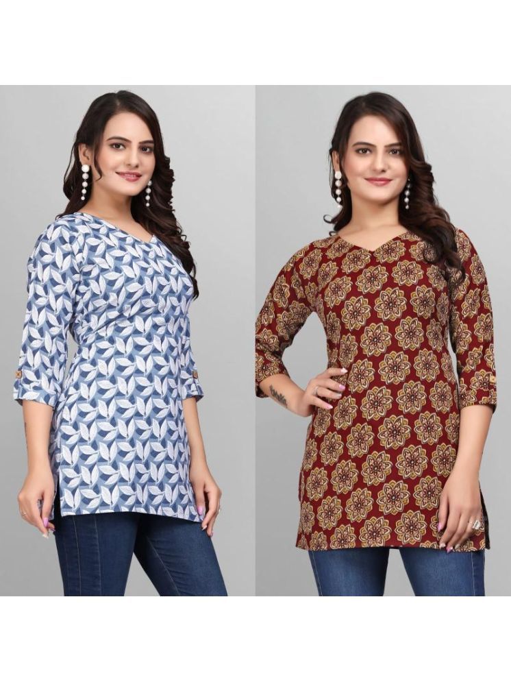     			Devakii Pack of 2 Cotton Blend Printed A-line Women's Kurti - ( Multicolor )