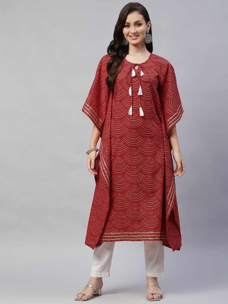     			Doriyaan Pack of 1 Cotton Printed Kaftan Women's Kurti - ( Red )